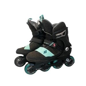 K2 Alexis 80 Pro Inline Skates Roller Blades Women's 8.5 Gray Aqua Breast Cancer